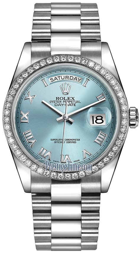 rolex day-date 36mm platinum diamond bezel 118346 diamond presiden bracelett|Rolex day of the week bezel.